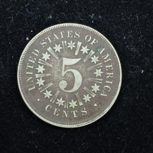 1867 Shield Nickel 5 Cents 5c Five Cents With Rays