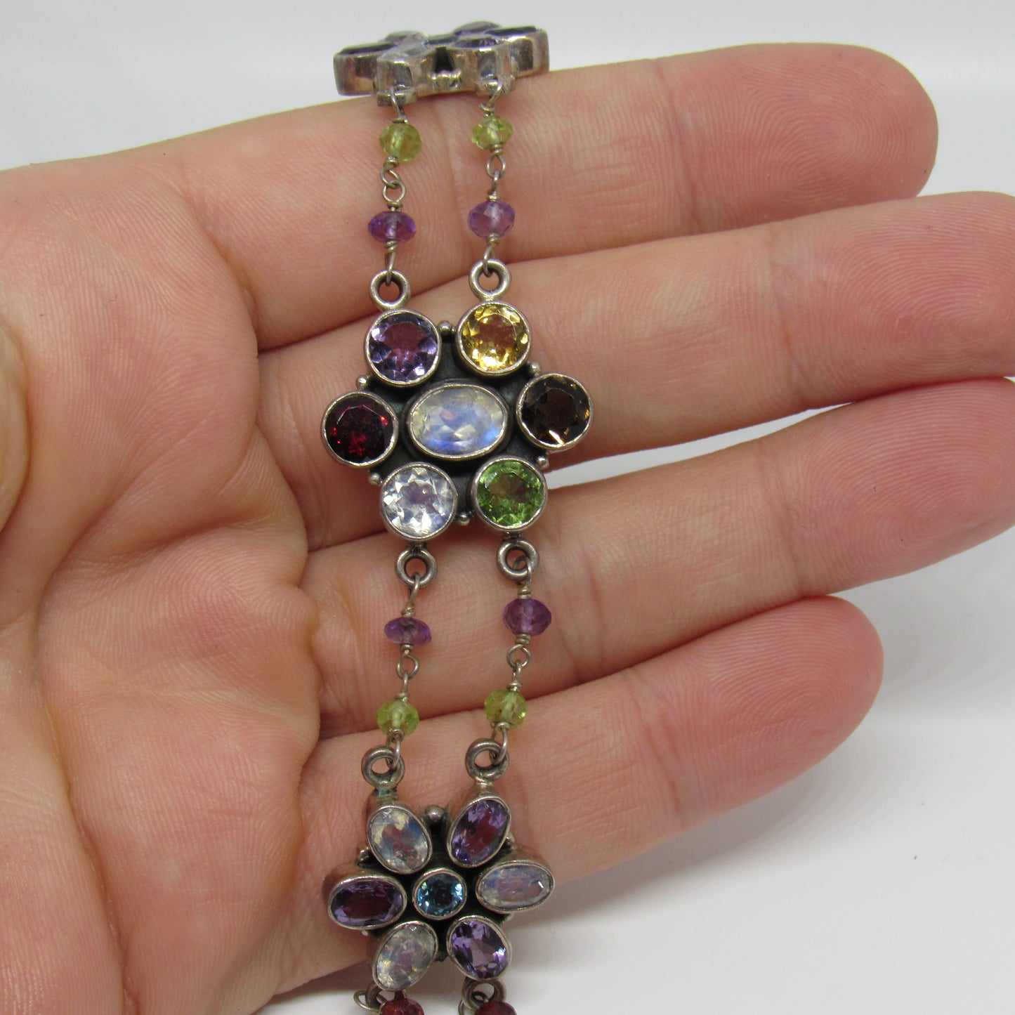 Nicky Butler Sterling Silver 925 Multi Gemstone Moonstone Amethyst Bracelet - 7.5 in