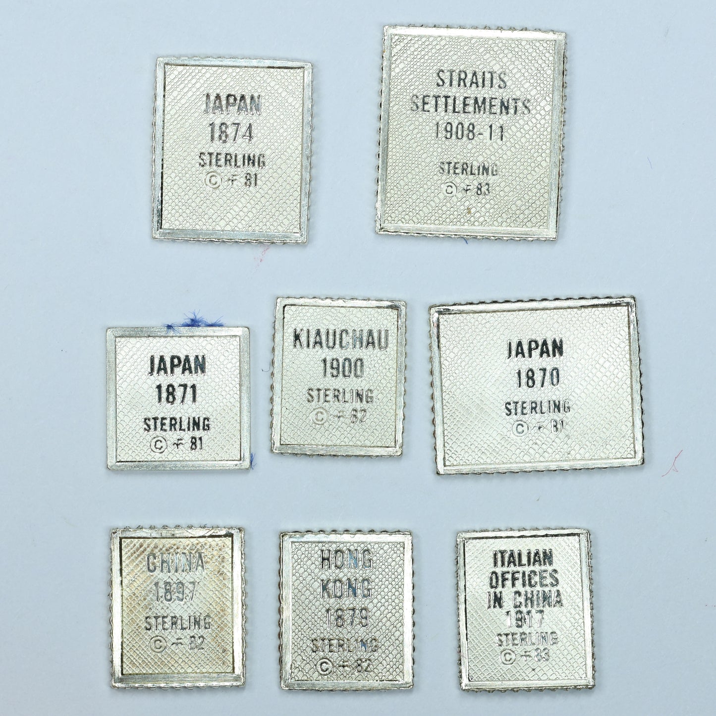 Franklin Mint Sterling Silver Miniature World Stamps - Japan China Hong Kong Etc