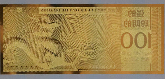 2021 Year of the Dragon Gold Foil Aurum Note - 100 mg 24KT Bill