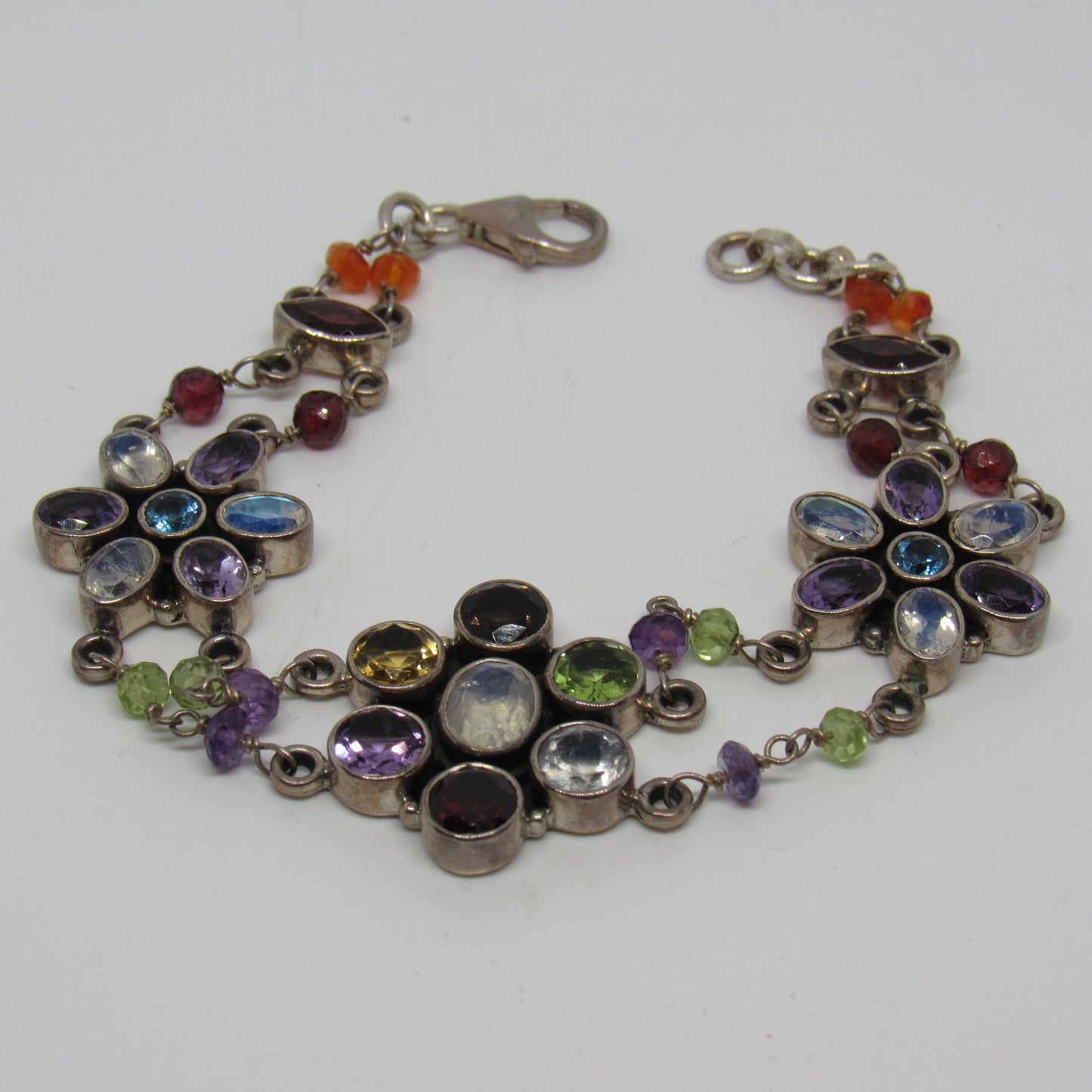 Nicky Butler Sterling Silver 925 Multi Gemstone Moonstone Amethyst Bracelet - 7.5 in