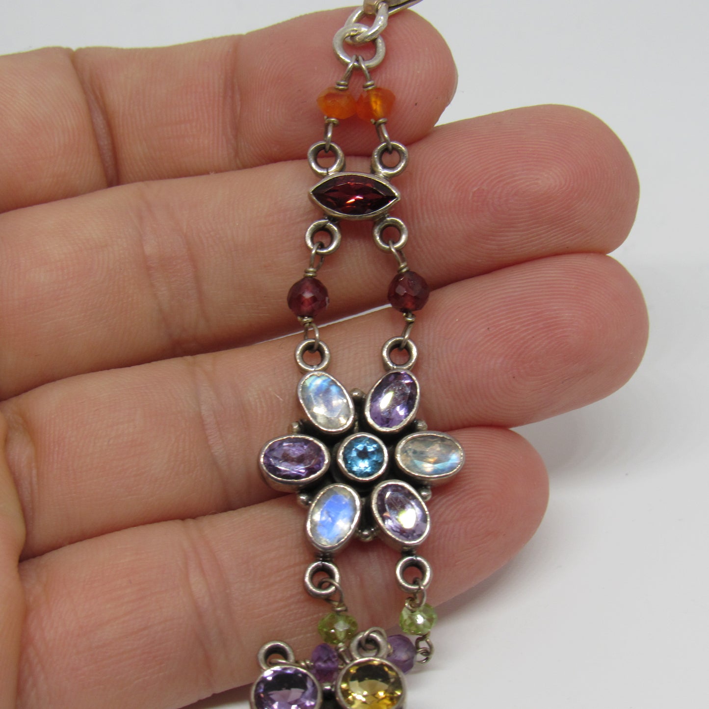 Nicky Butler Sterling Silver 925 Multi Gemstone Moonstone Amethyst Bracelet - 7.5 in
