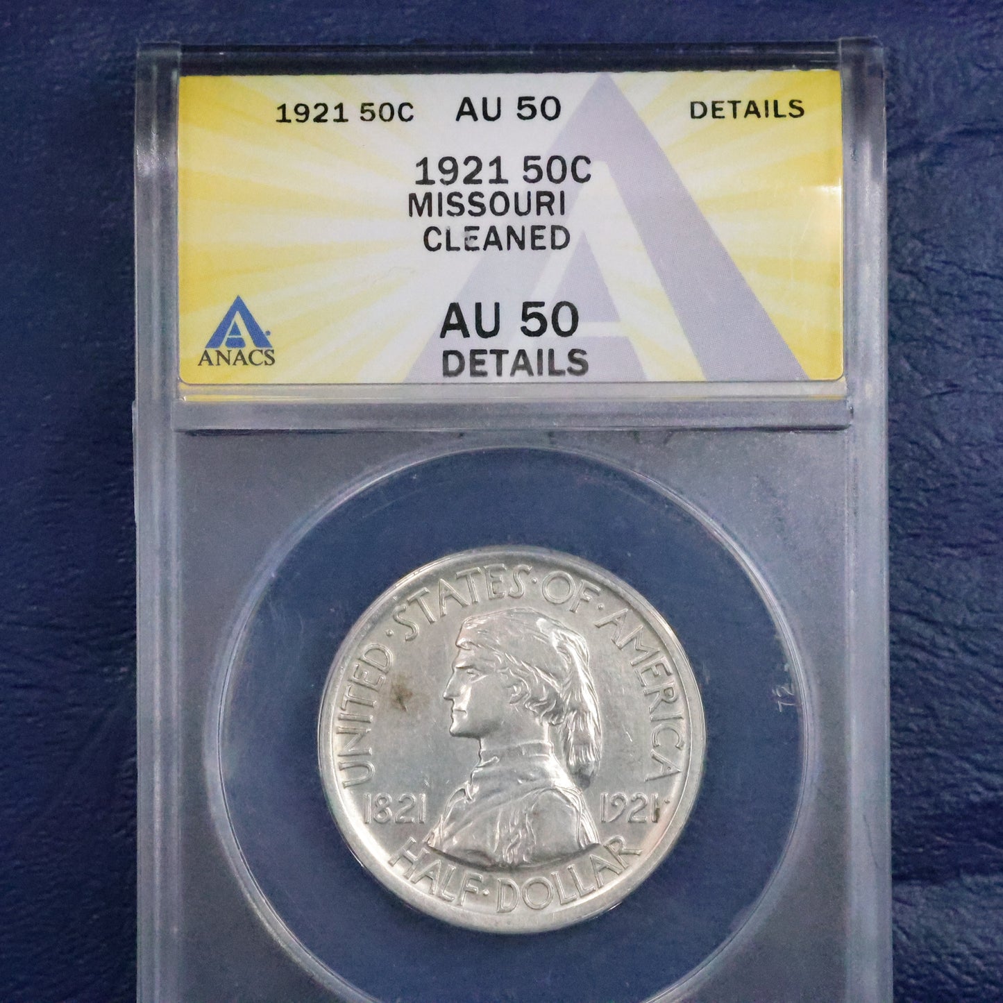 1921 Missouri Centennial Half Dollar 50c Commemorative - ANACS AU 50 Details