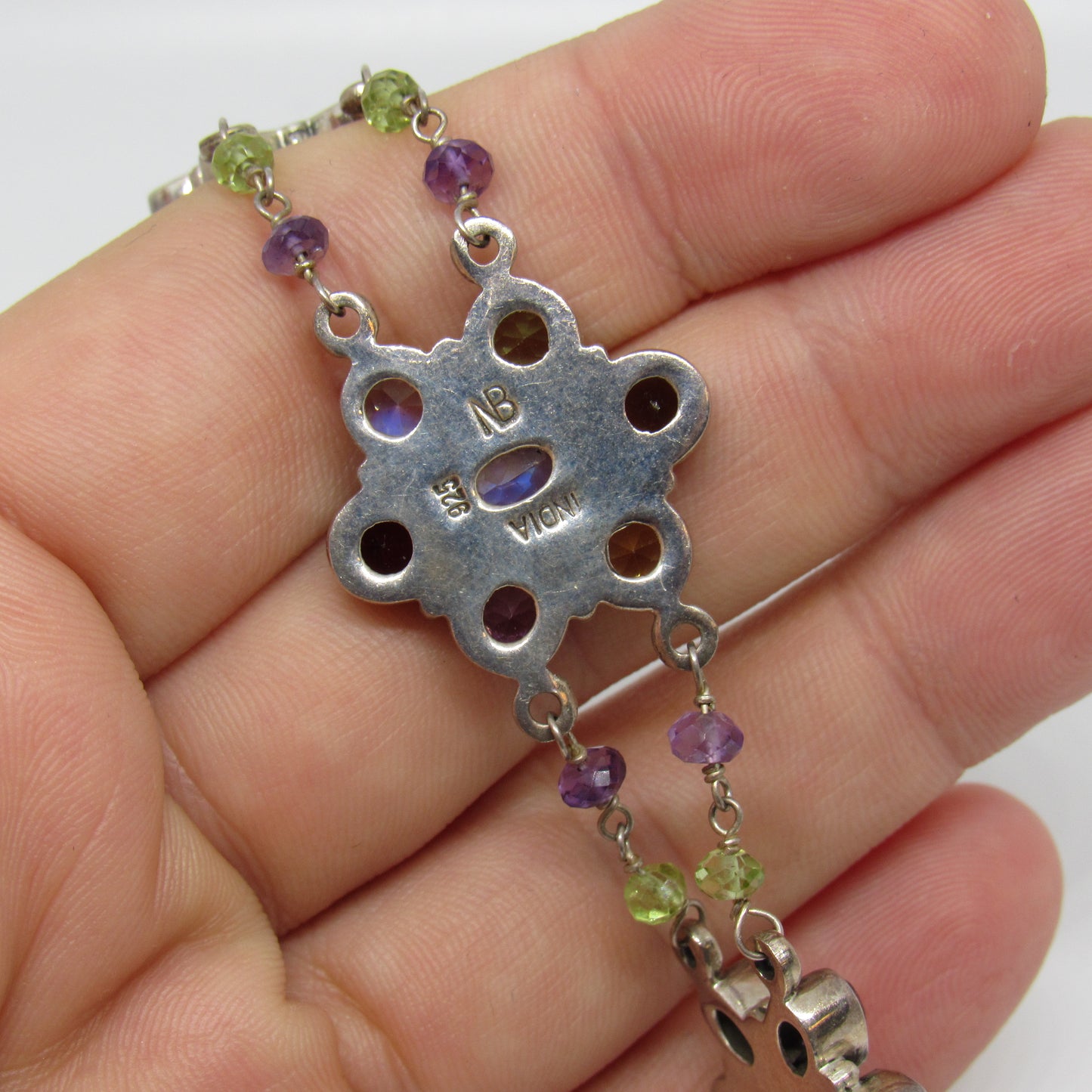 Nicky Butler Sterling Silver 925 Multi Gemstone Moonstone Amethyst Bracelet - 7.5 in