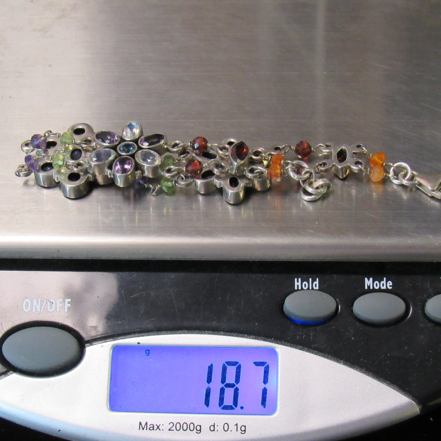 Nicky Butler Sterling Silver 925 Multi Gemstone Moonstone Amethyst Bracelet - 7.5 in