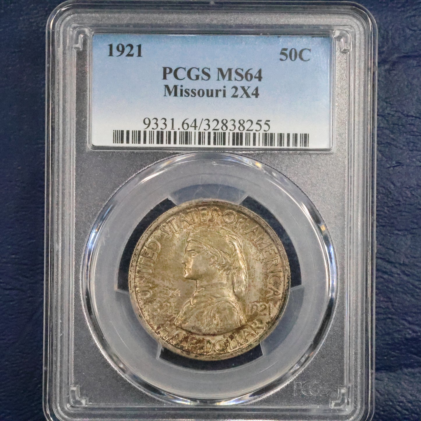 1921 2x4 Missouri Centennial Half Dollar 50c Commemorative - PCGS MS 64