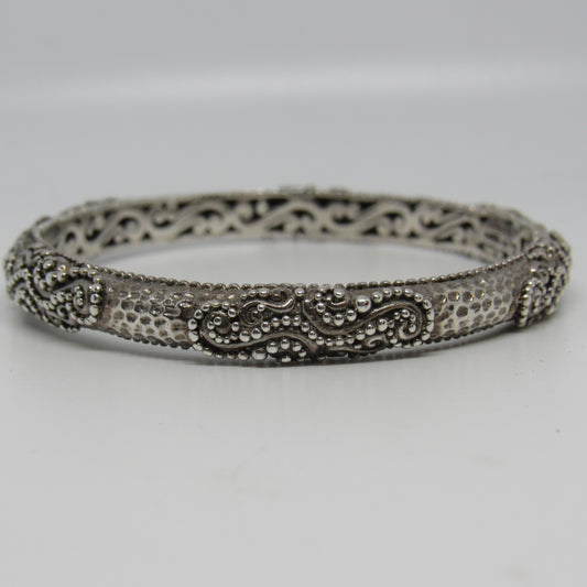 Sarda 925 Sterling Silver Artisan of Bali Hinged Bangle Bracelet - 7 inch