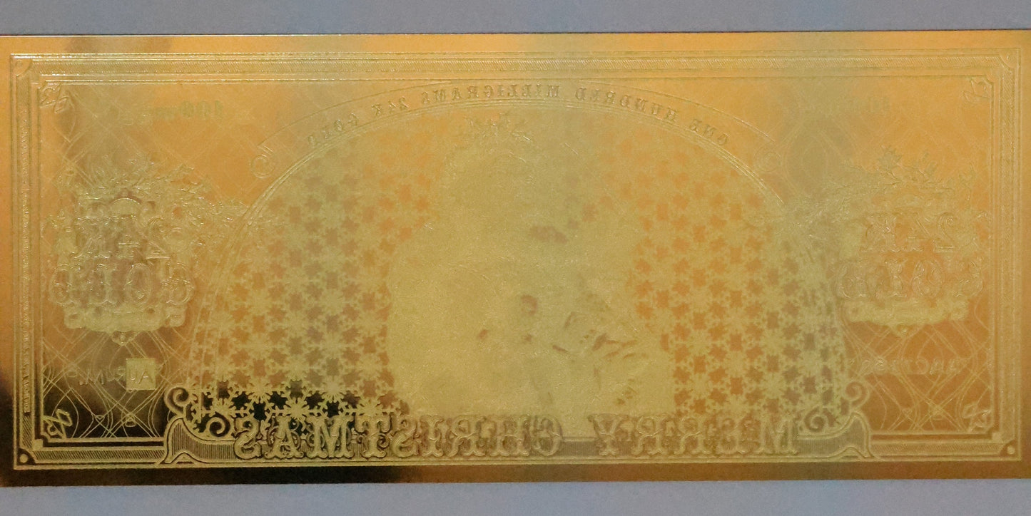Merry Christmas Gold Foil Aurum Note - 100 mg 24KT Bill