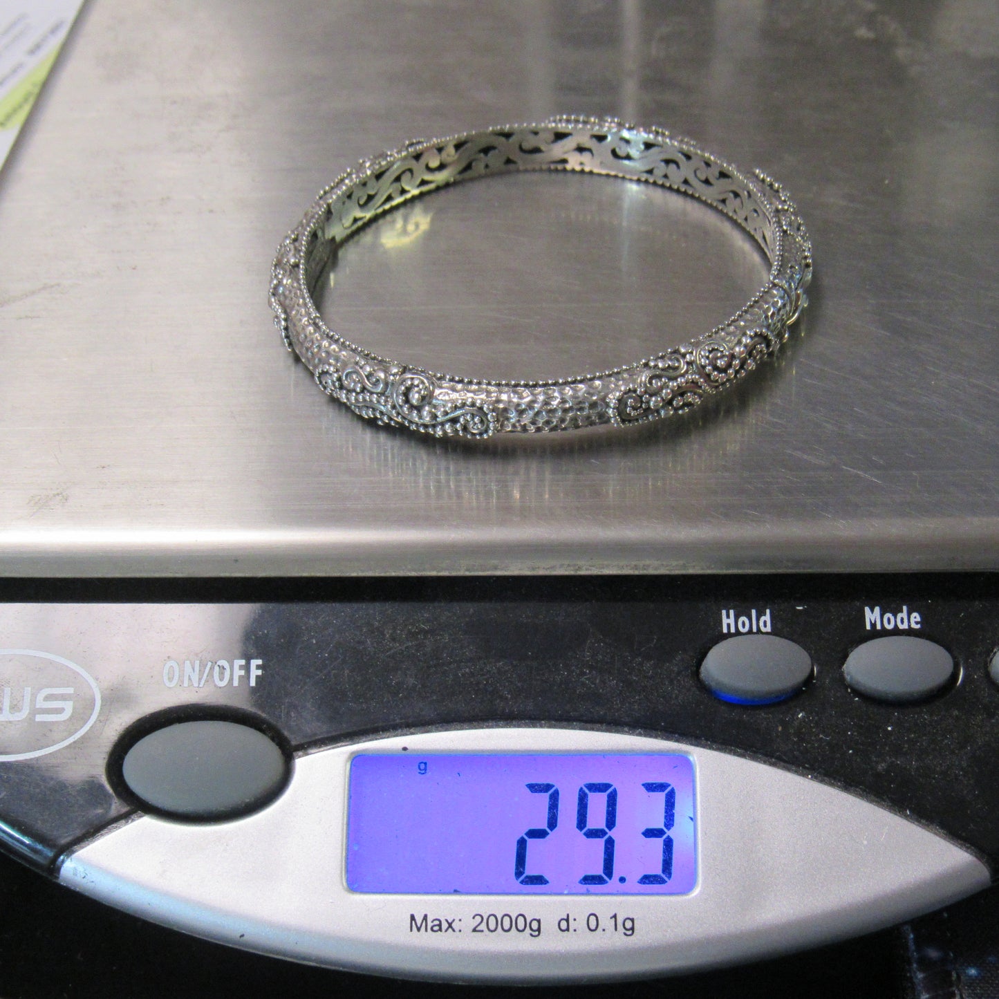 Sarda 925 Sterling Silver Artisan of Bali Hinged Bangle Bracelet - 7 inch