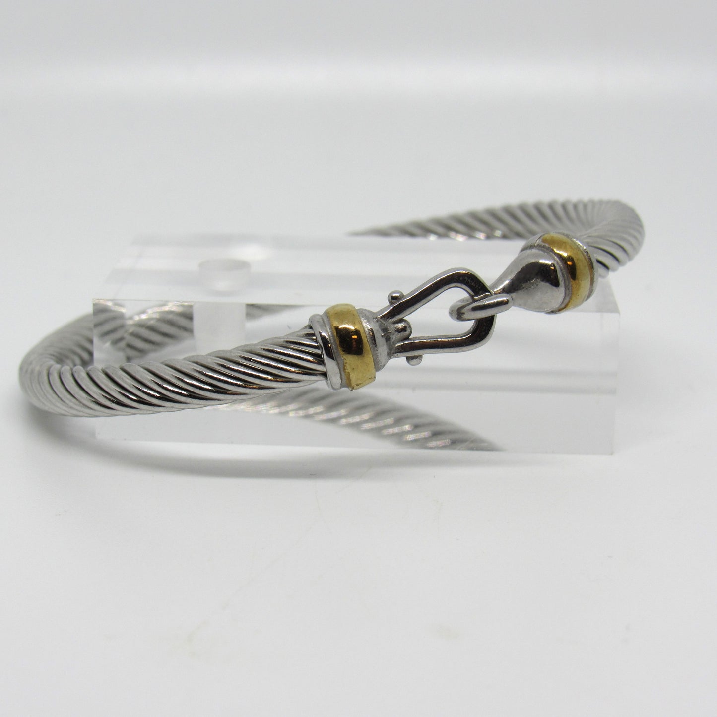 David Yurman Sterling Silver 18K Gold 5mm Classic Cable Buckle Bracelet - ~7 inch