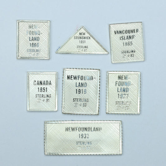Franklin Mint Sterling Silver Miniature World Stamps - Canada Newfoundland Vancouver Island Etc