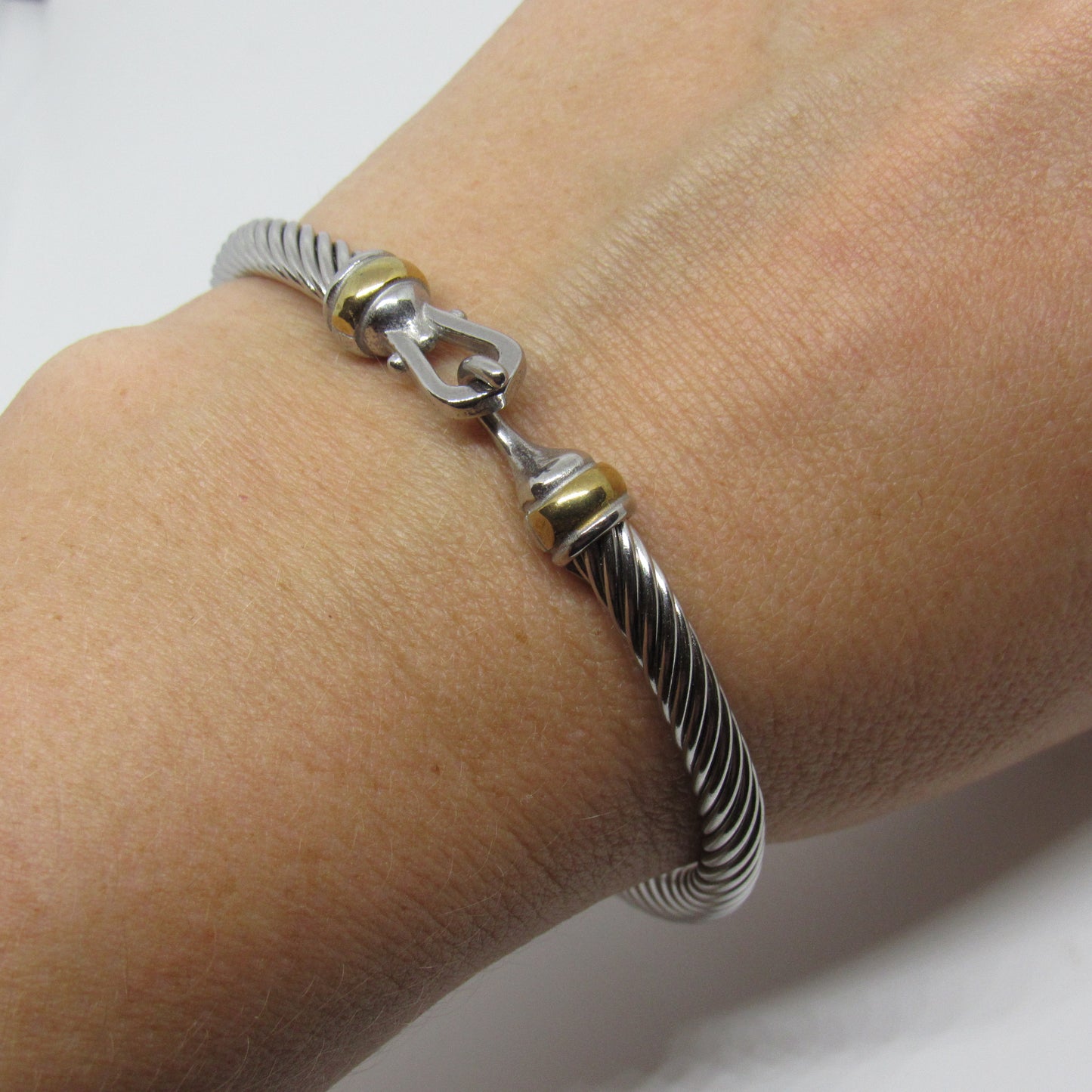 David Yurman Sterling Silver 18K Gold 5mm Classic Cable Buckle Bracelet - ~7 inch