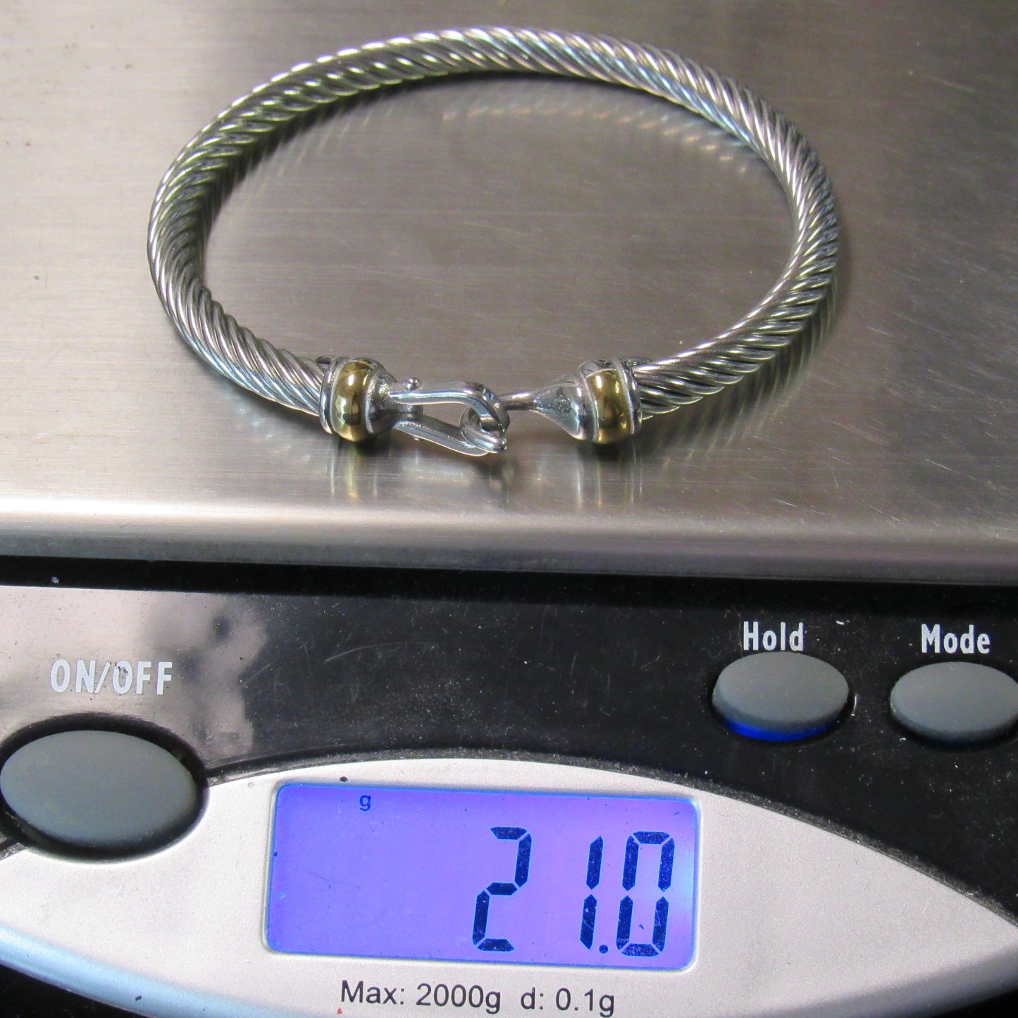David Yurman Sterling Silver 18K Gold 5mm Classic Cable Buckle Bracelet - ~7 inch