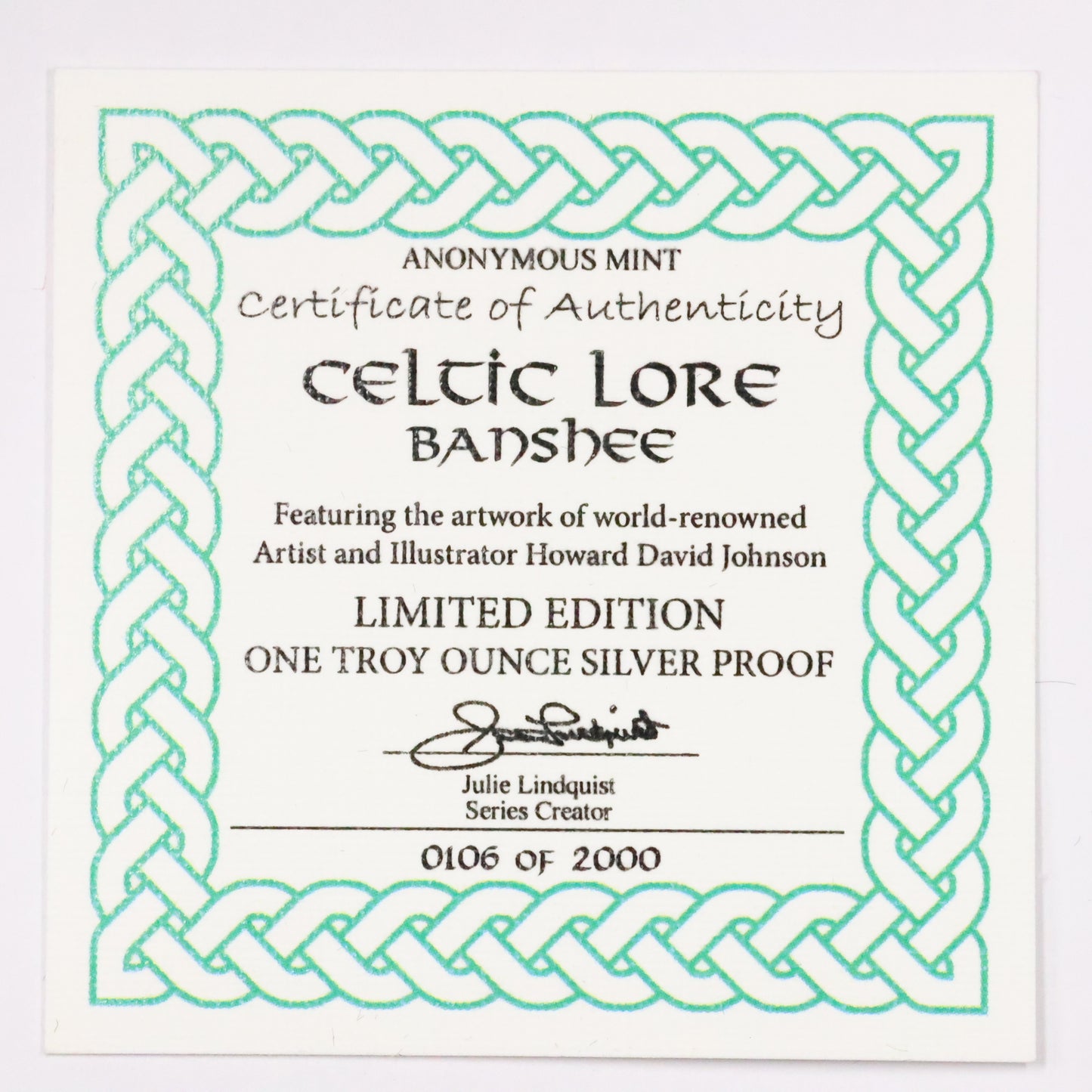 1 oz .999 Fine Silver Anonymous Mint Celtic Lore: Banshee w/ COA