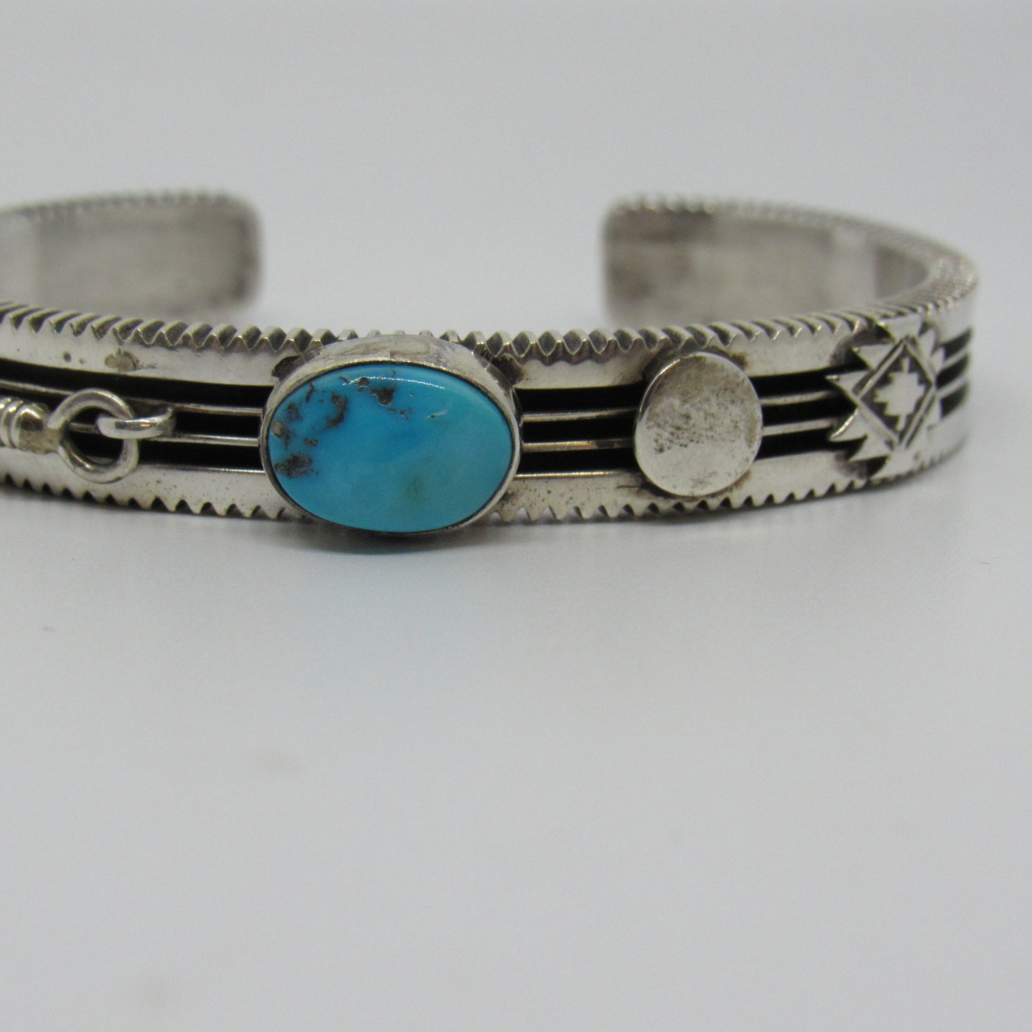 Navajo Ray King Turquoise Dangle Feather Cuff Bracelet - ~6 inch