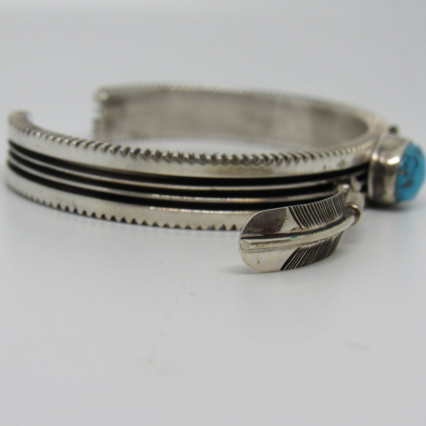 Navajo Ray King Turquoise Dangle Feather Cuff Bracelet - ~6 inch