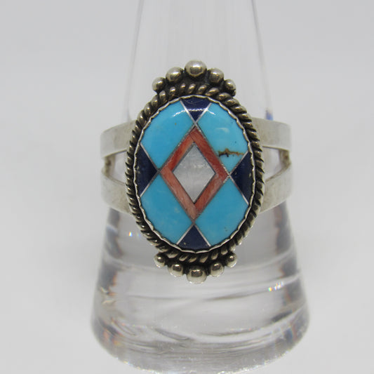 Carolyn Pollack Relios Turquoise Multi Stone Inlay Sterling Silver Ring - Sz 9.5