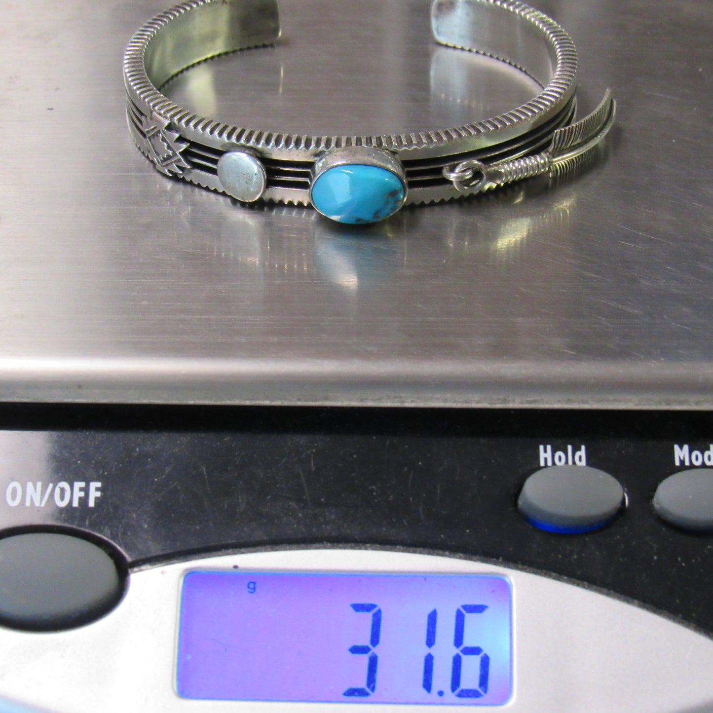 Navajo Ray King Turquoise Dangle Feather Cuff Bracelet - ~6 inch