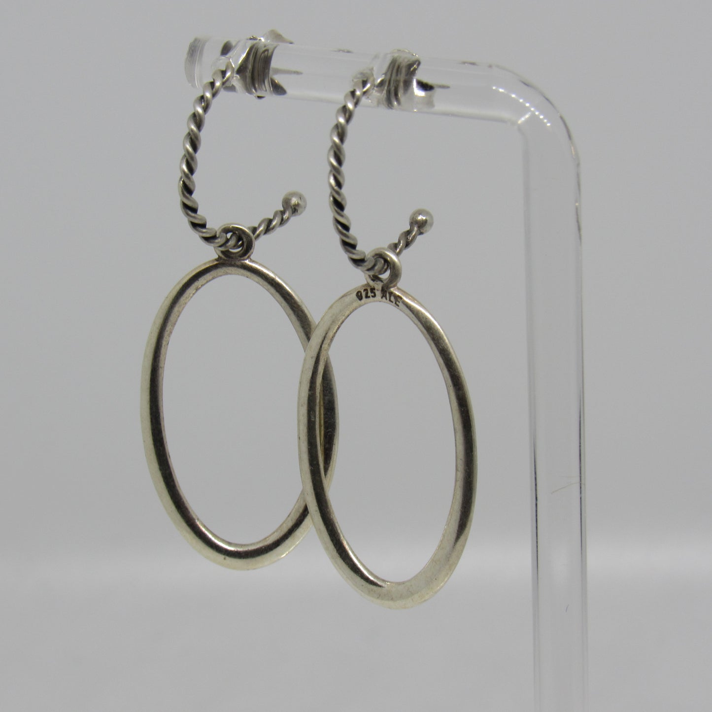 Pandora Sterling Silver Hoop Earrings w/ Dangle Drop Large Oval