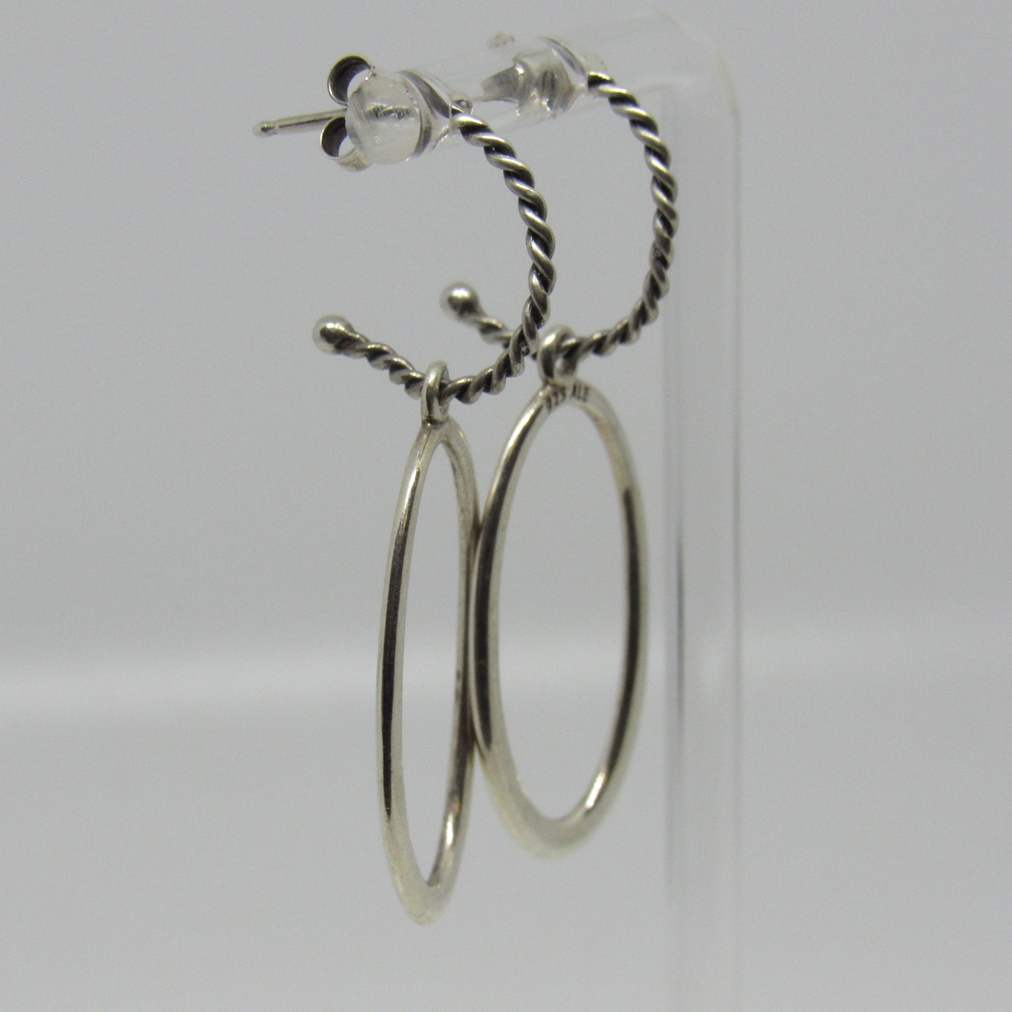 Pandora Sterling Silver Hoop Earrings w/ Dangle Drop Large Oval