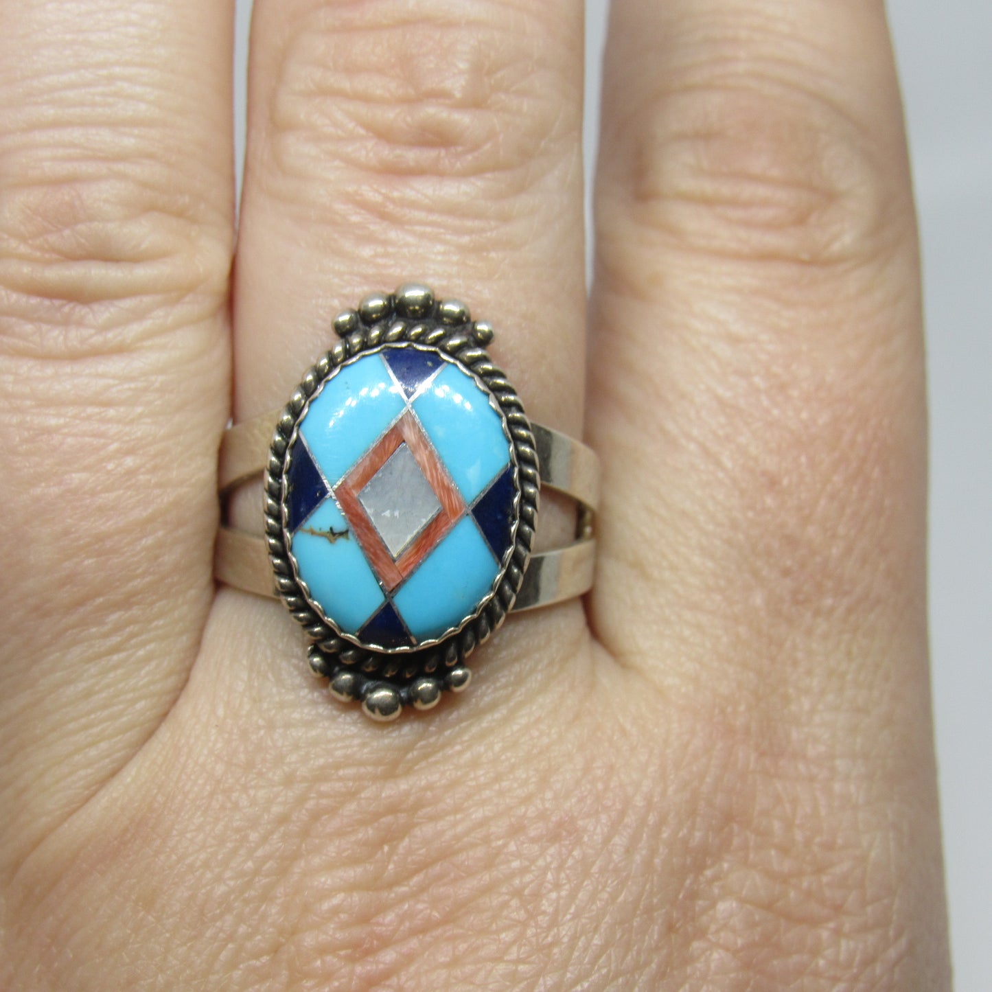 Carolyn Pollack Relios Turquoise Multi Stone Inlay Sterling Silver Ring - Sz 9.5