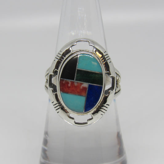 Carolyn Pollack Relios Turquoise Multi Stone Inlay Sterling Silver Ring - Sz 6