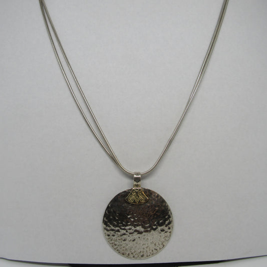 Prodesso Israel 925 Sterling Silver & 585 14k Gold Hammered Pendant & Necklace - 18in
