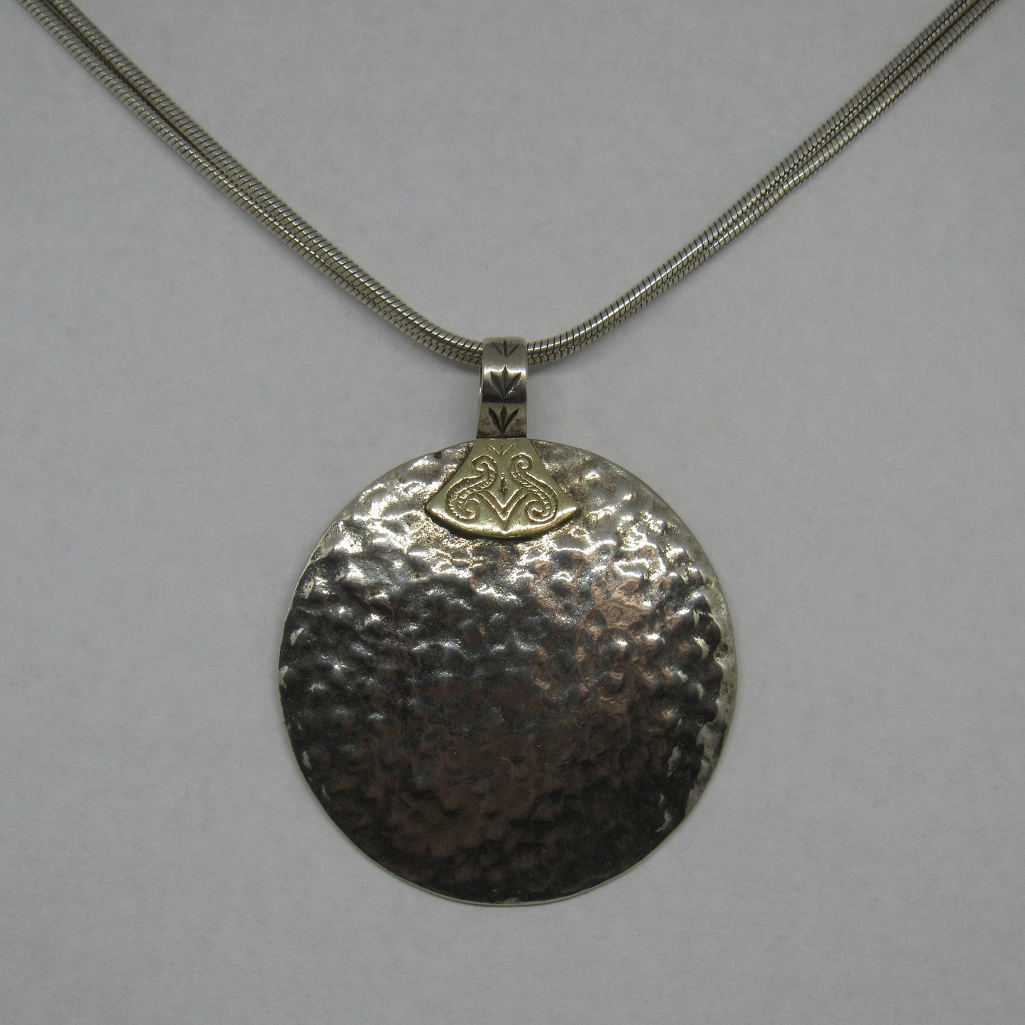 Prodesso Israel 925 Sterling Silver & 585 14k Gold Hammered Pendant & Necklace - 18in