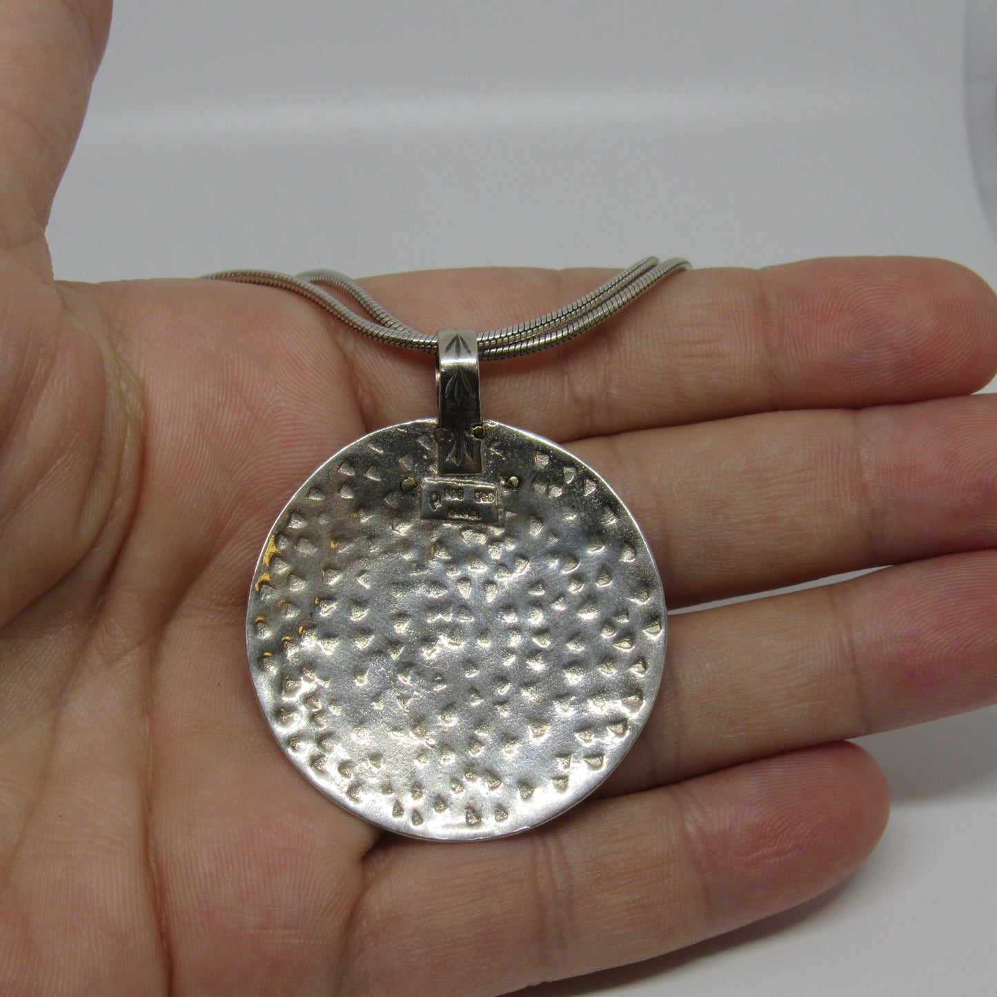 Prodesso Israel 925 Sterling Silver & 585 14k Gold Hammered Pendant & Necklace - 18in