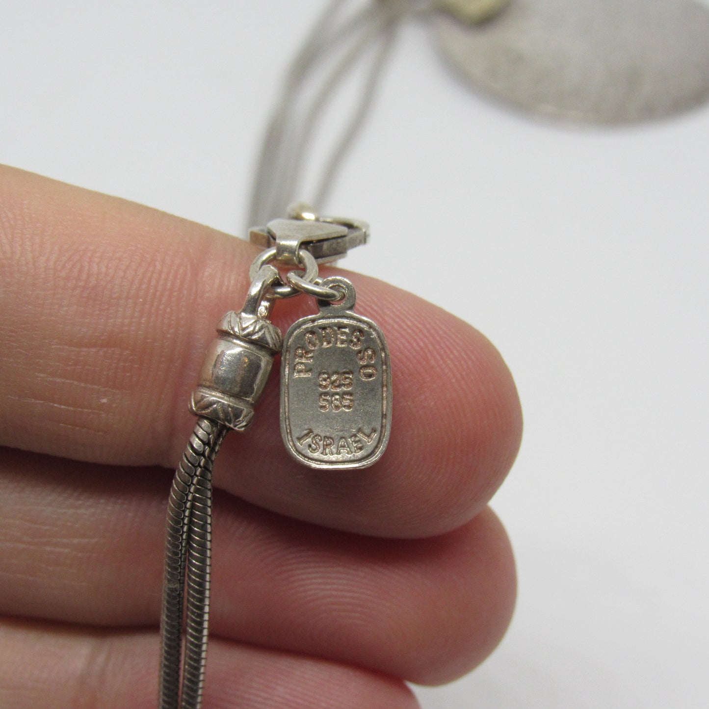 Prodesso Israel 925 Sterling Silver & 585 14k Gold Hammered Pendant & Necklace - 18in
