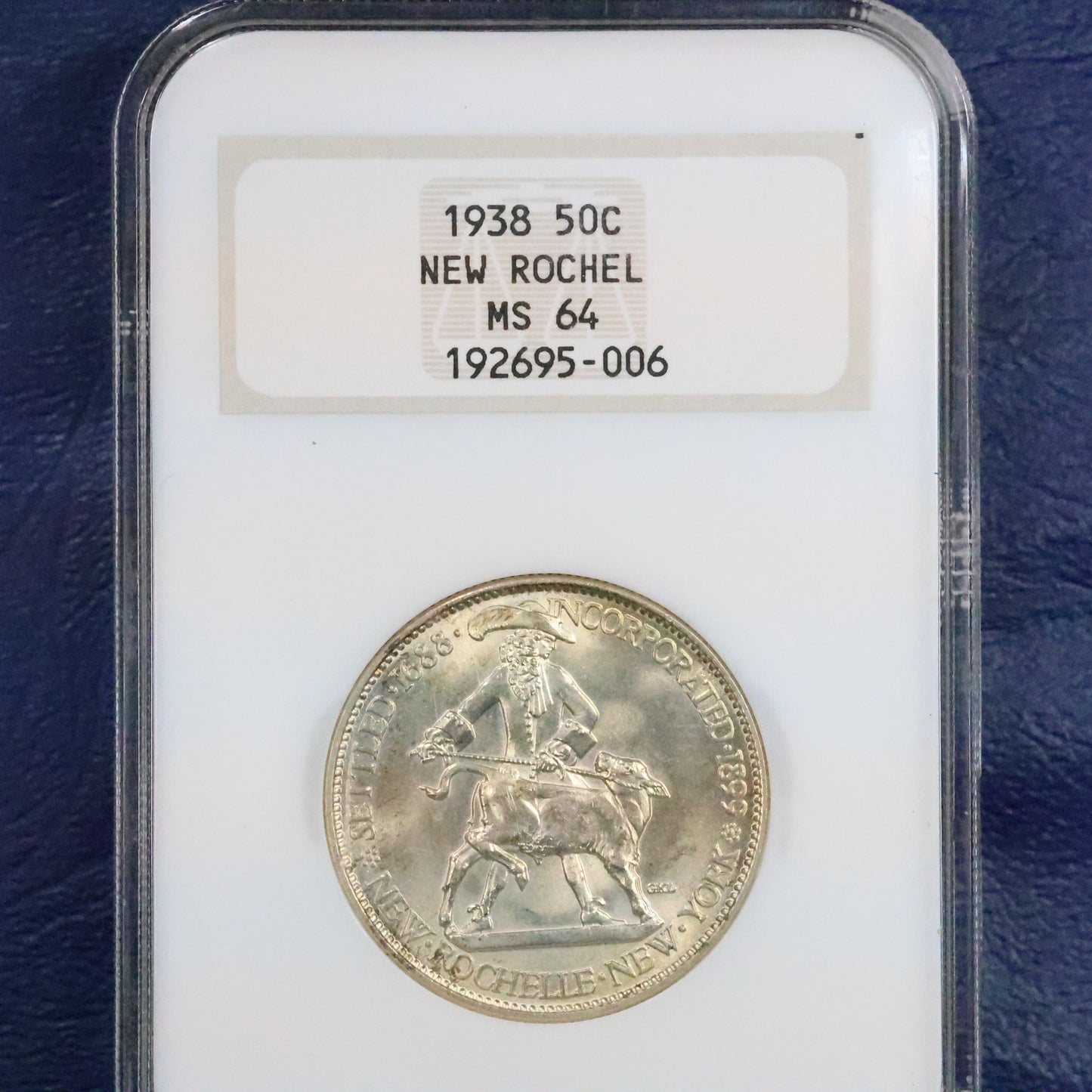 1938 New Rochelle NY 250th Anniversary Half Dollar 50c Commemorative - NGC MS 64