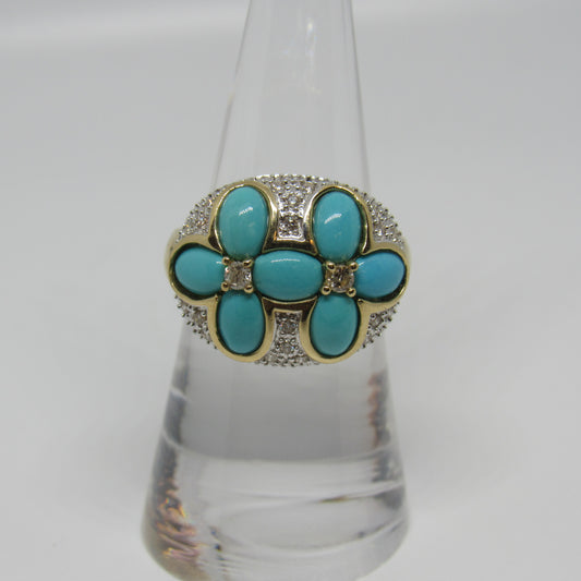 LeVian 14k Yellow Gold Turquoise & Diamond Statement Ring - Sz 6.75