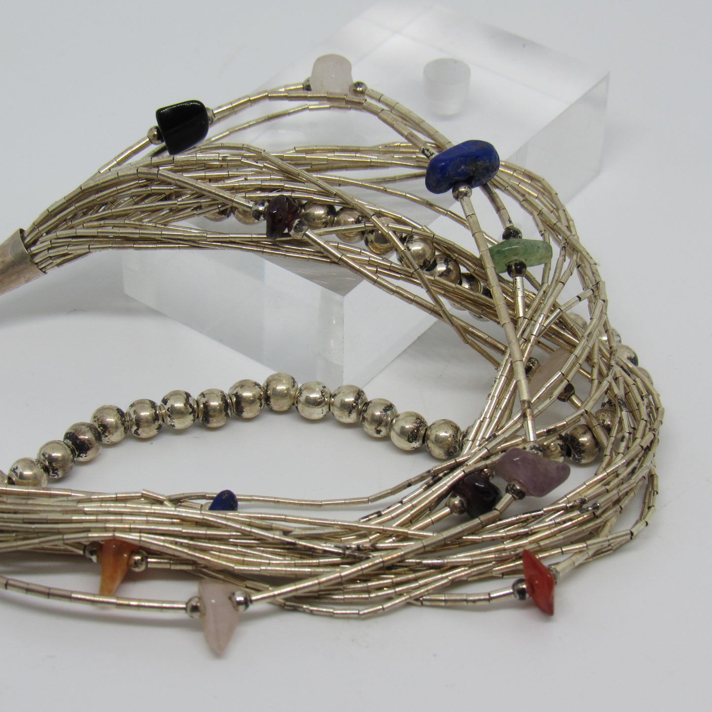 Sterling Silver Liquid Silver Bracelet w/ Beads & Stones - 8 inch