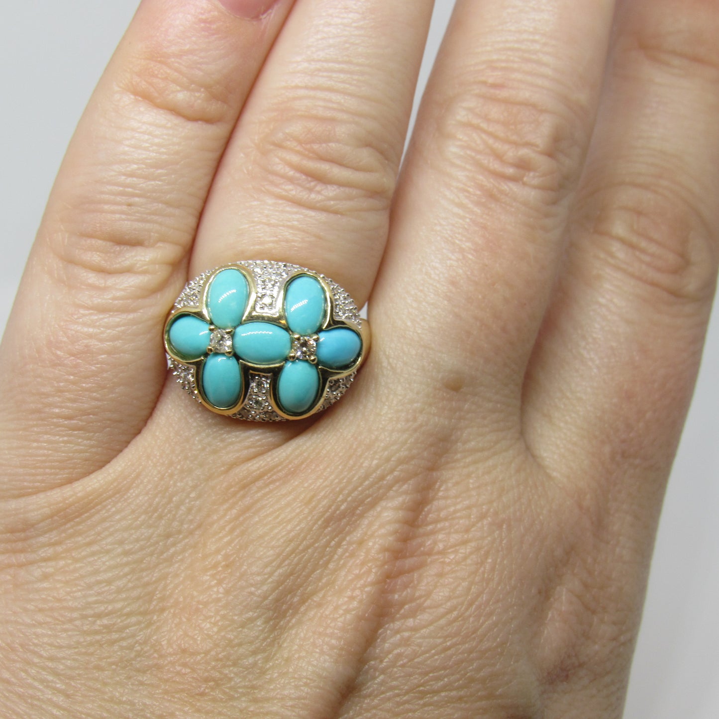 LeVian 14k Yellow Gold Turquoise & Diamond Statement Ring - Sz 6.75