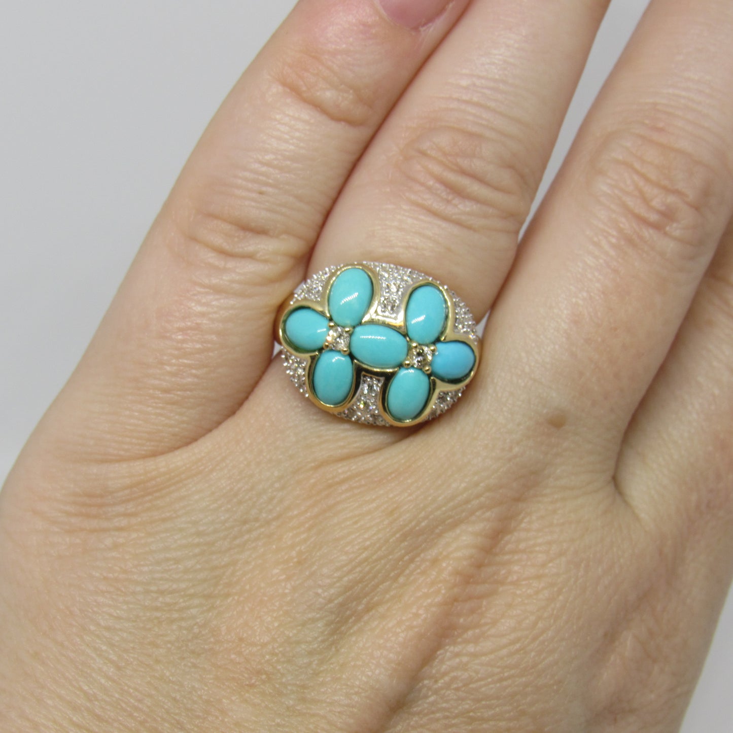 LeVian 14k Yellow Gold Turquoise & Diamond Statement Ring - Sz 6.75