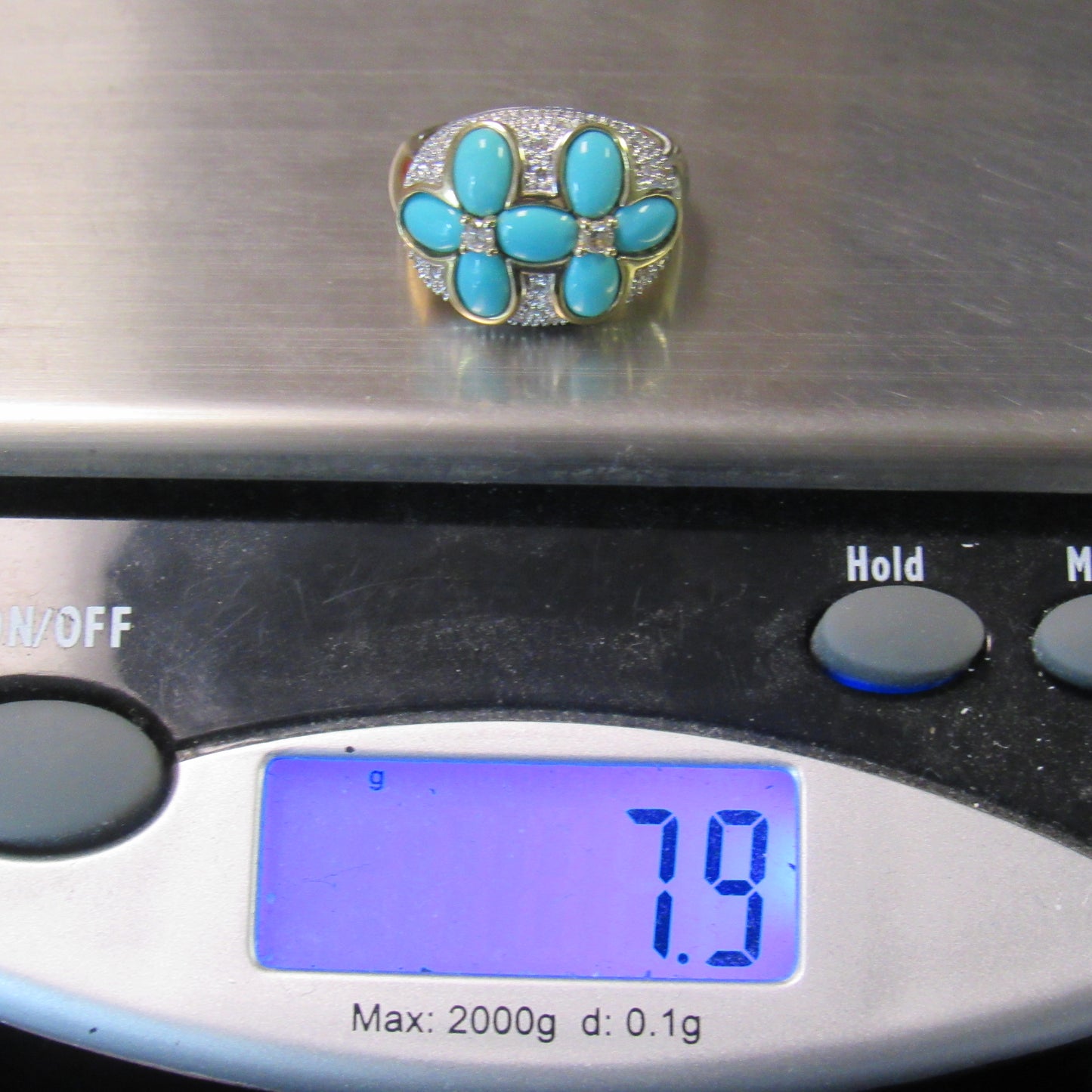 LeVian 14k Yellow Gold Turquoise & Diamond Statement Ring - Sz 6.75