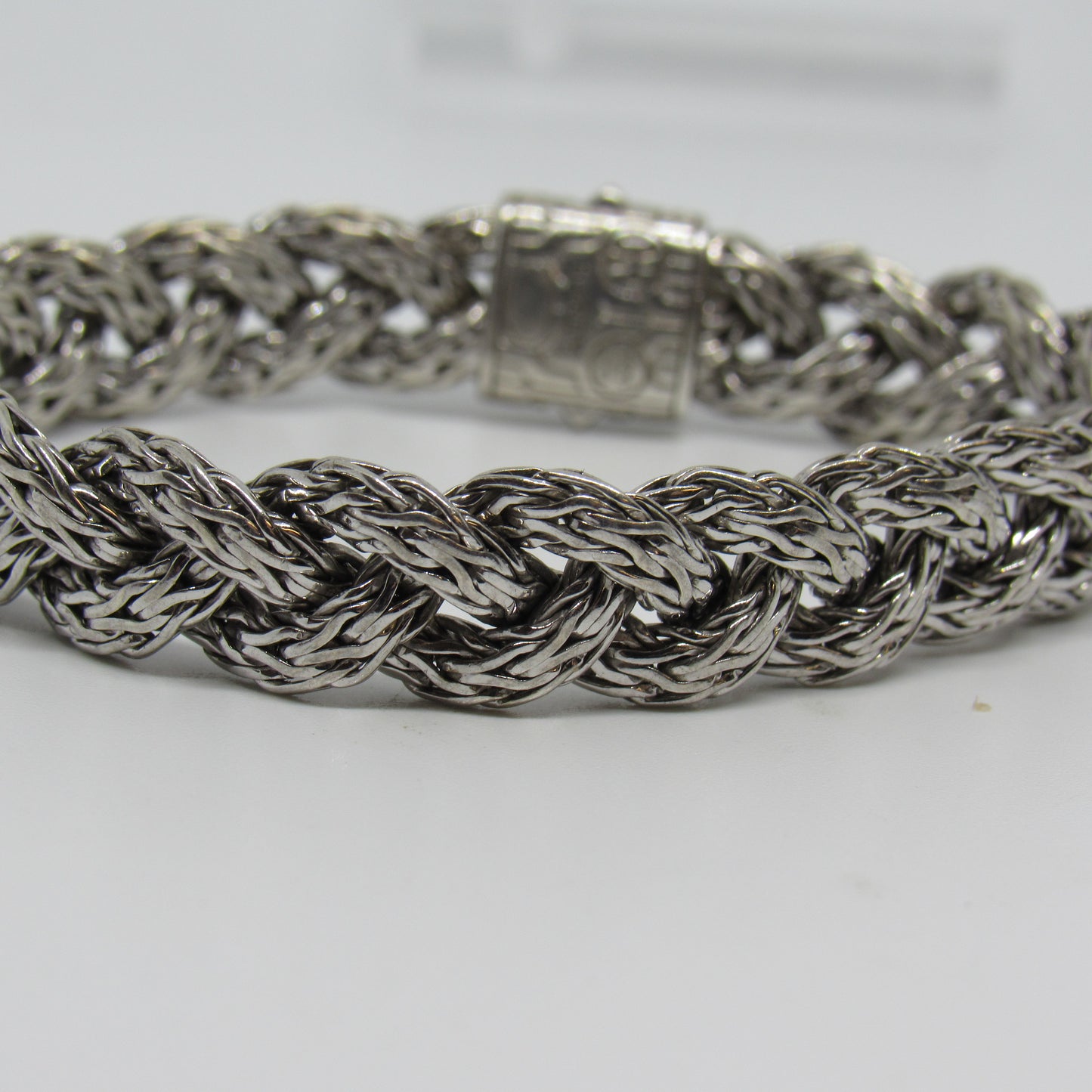 John Hardy Sterling Silver 925 Braided Bracelet w/ Pink Sapphire Clasp - ~10mm, 7 in
