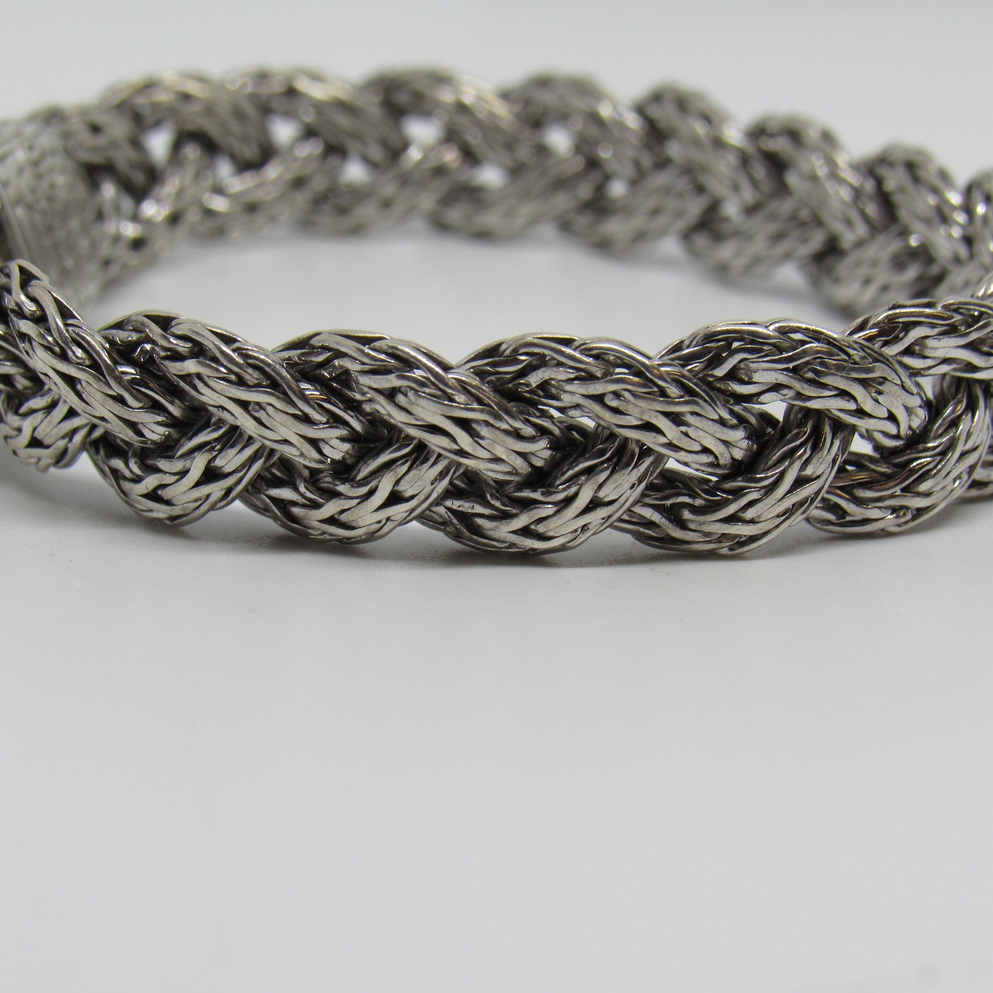 John Hardy Sterling Silver 925 Braided Bracelet w/ Pink Sapphire Clasp - ~10mm, 7 in