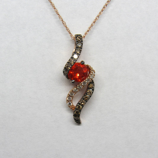 LeVian 14k Strawberry Gold Diamond & Fire Opal Pendant & Necklace - 18 in