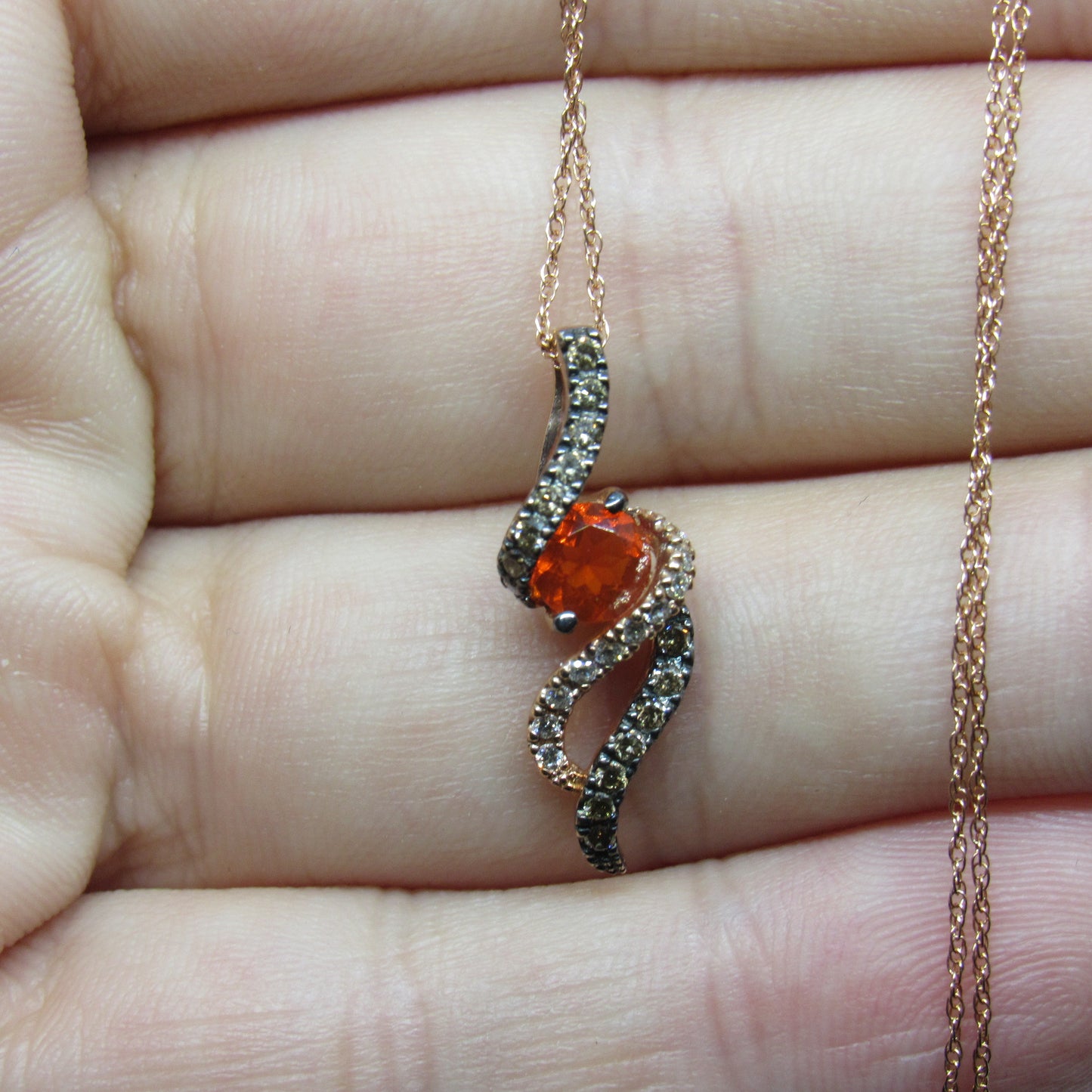 LeVian 14k Strawberry Gold Diamond & Fire Opal Pendant & Necklace - 18 in