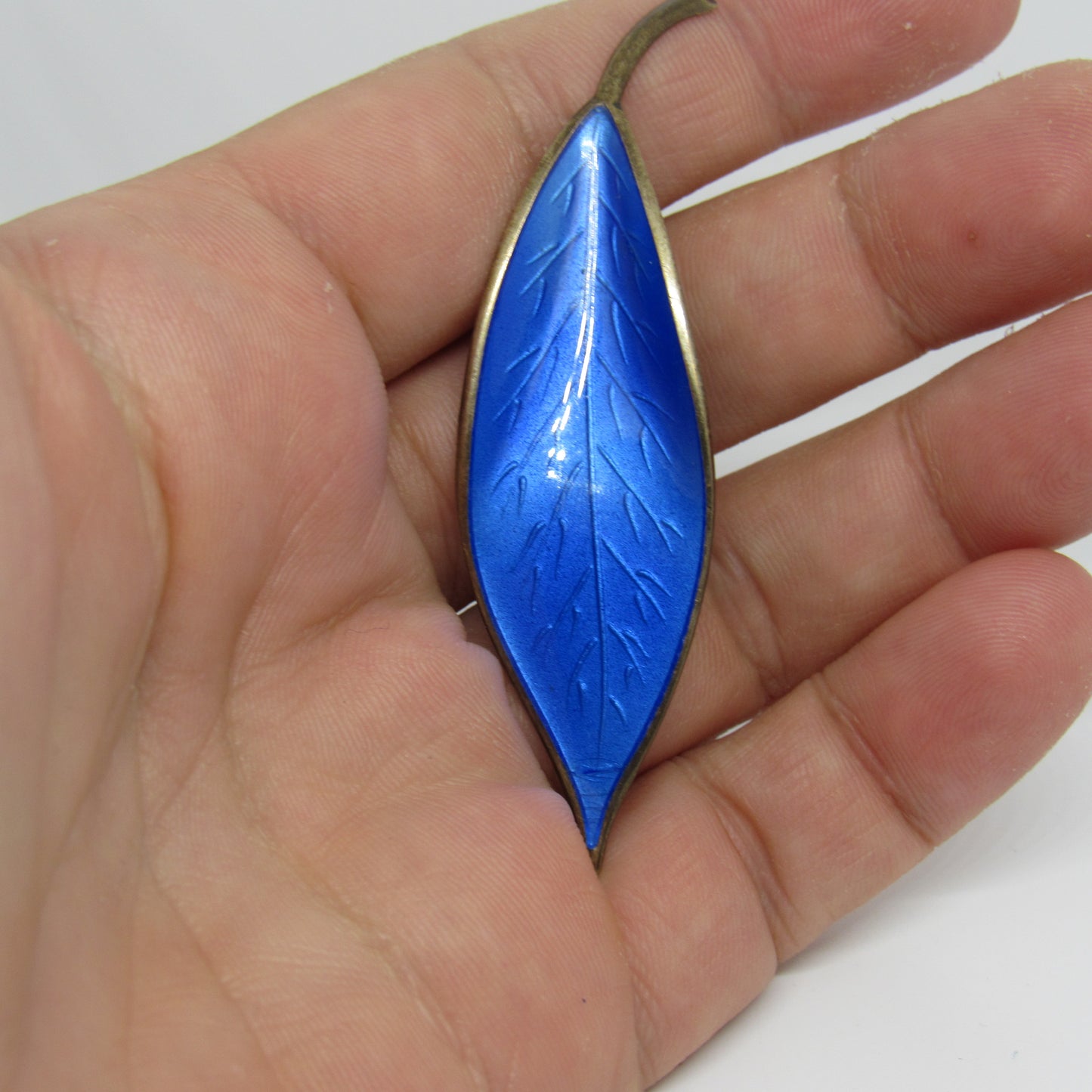 David Andersen DA Norway Sterling Silver 925 Blue Enamel Leaf Pin Brooch