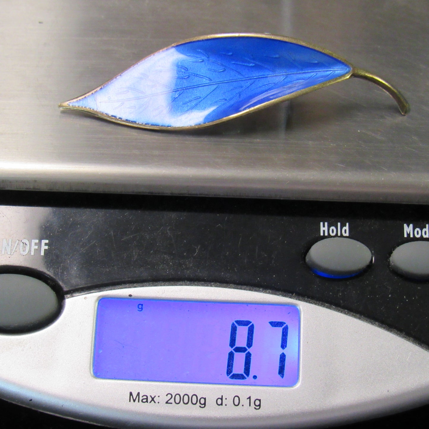David Andersen DA Norway Sterling Silver 925 Blue Enamel Leaf Pin Brooch