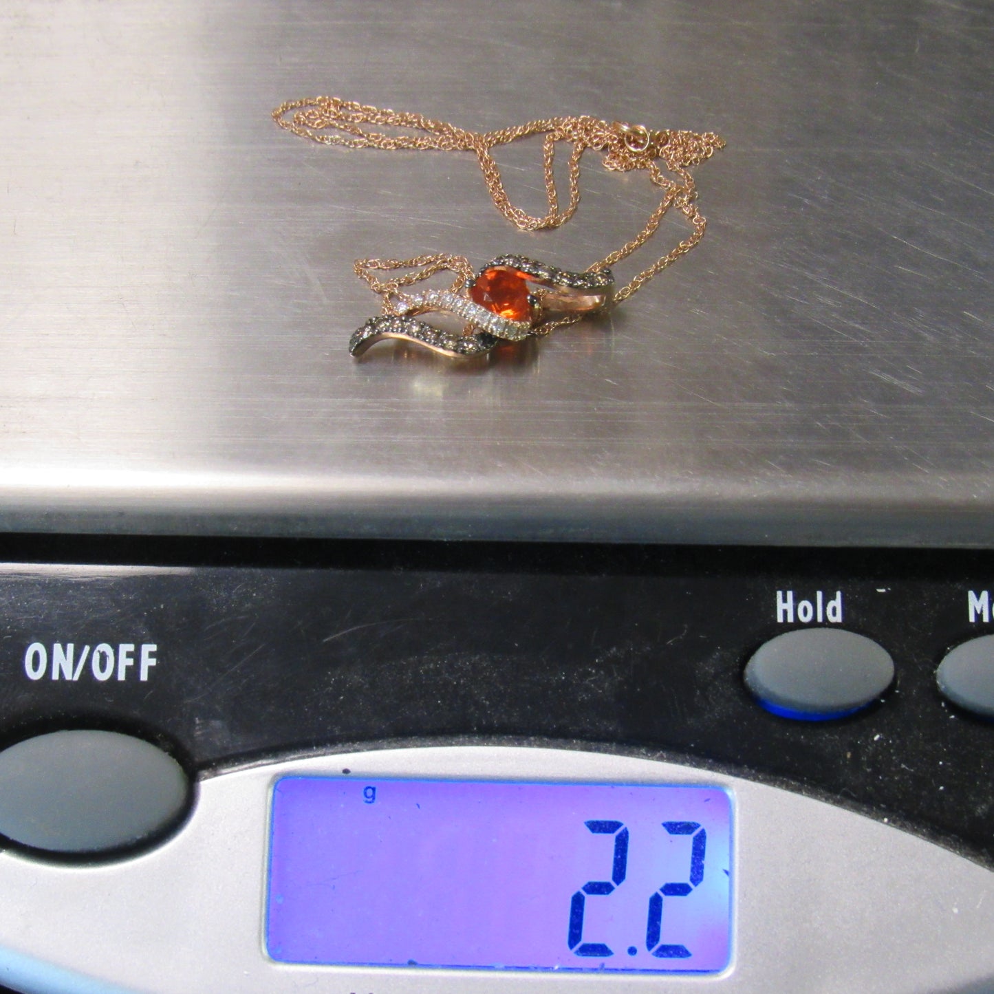 LeVian 14k Strawberry Gold Diamond & Fire Opal Pendant & Necklace - 18 in