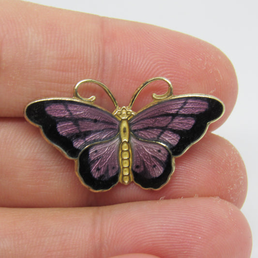 Vintage Hroar Prydz Norway Sterling Silver Purple Enamel Butterfly Brooch