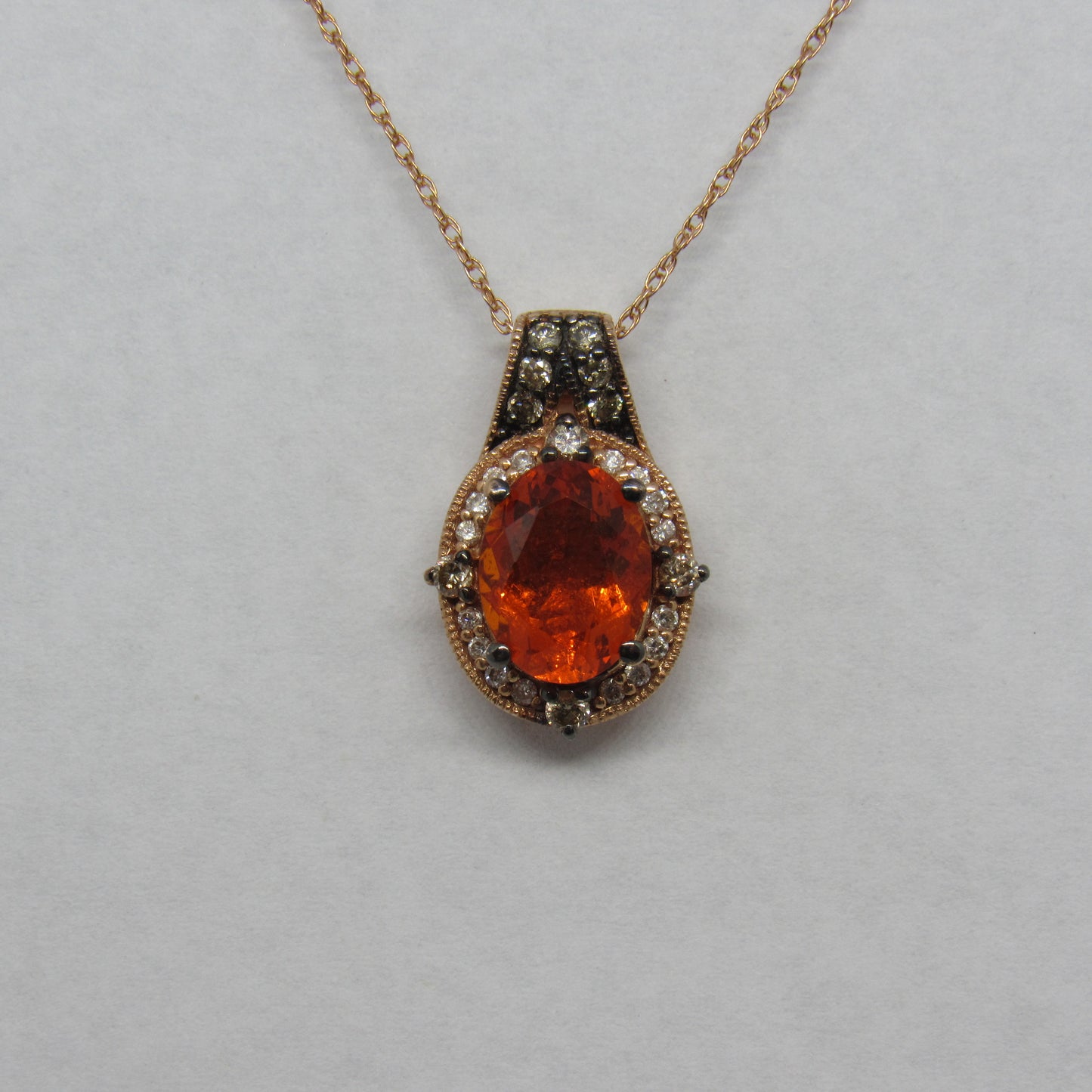 LeVian 14k Rose Gold Fire Opal Chocolate & Vanilla Diamond Pendant & Necklace - 18 in