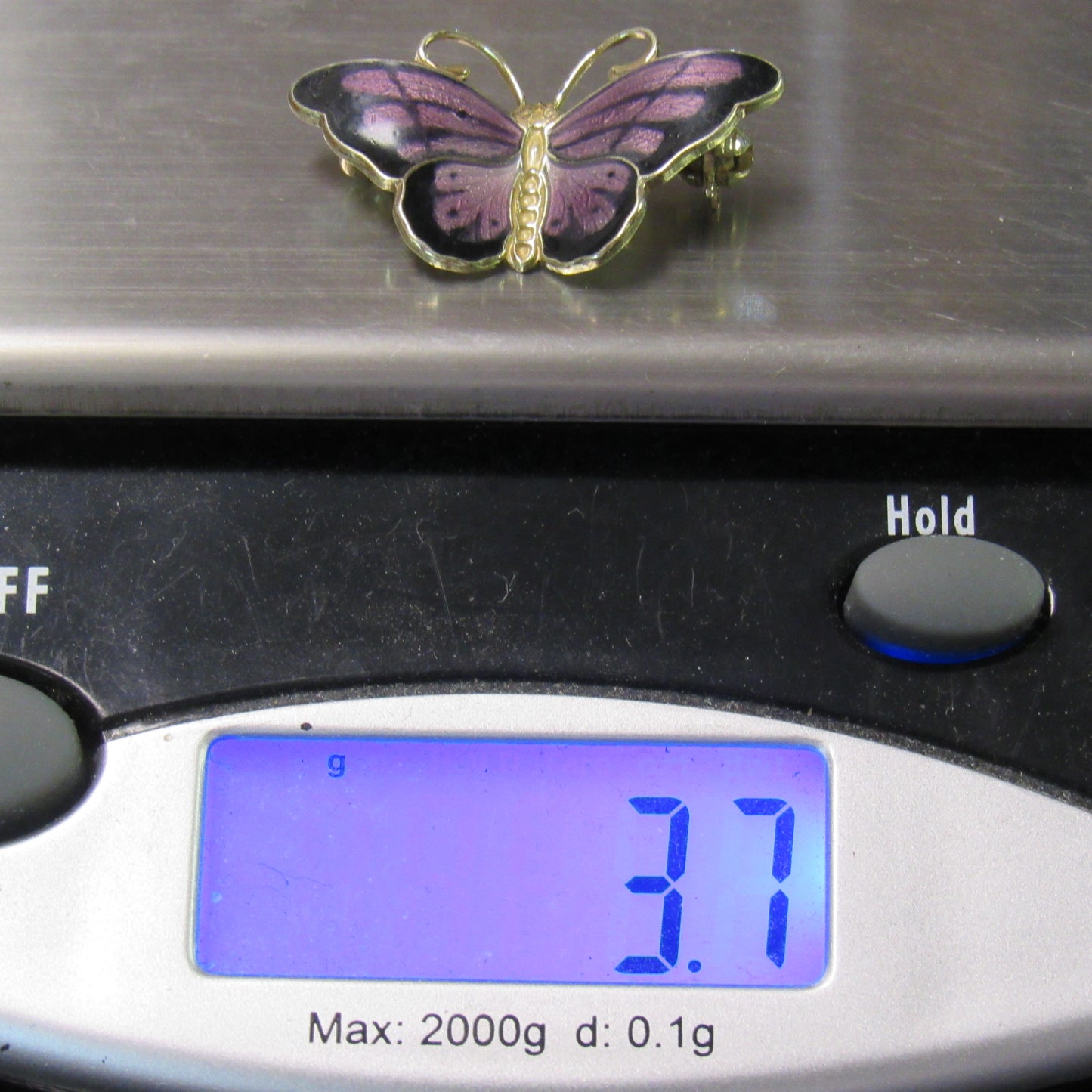 Vintage Hroar Prydz Norway Sterling Silver Purple Enamel Butterfly Brooch