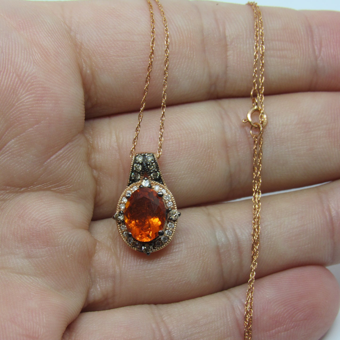 LeVian 14k Rose Gold Fire Opal Chocolate & Vanilla Diamond Pendant & Necklace - 18 in