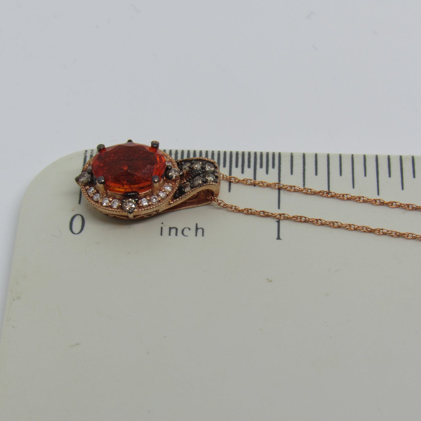 LeVian 14k Rose Gold Fire Opal Chocolate & Vanilla Diamond Pendant & Necklace - 18 in