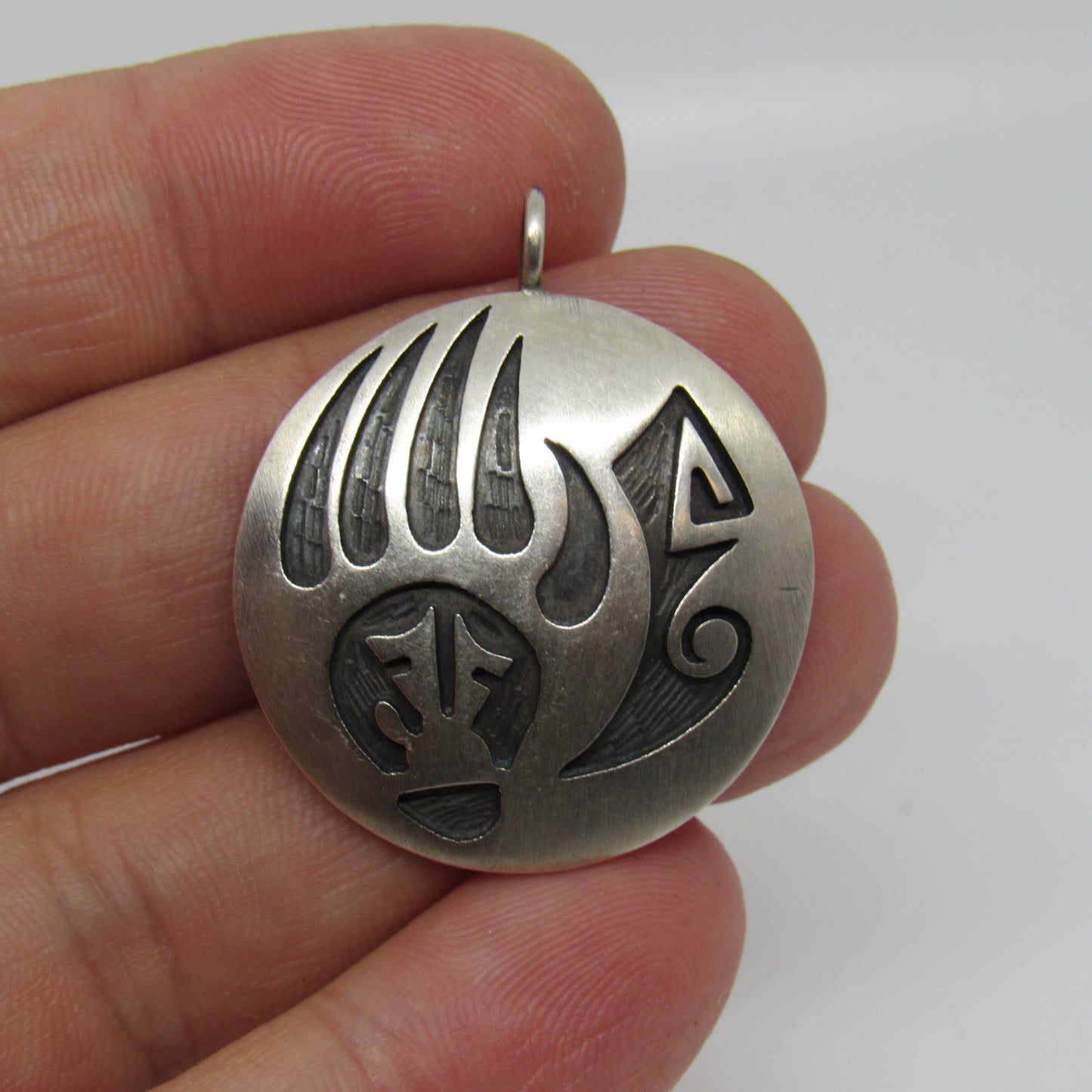 Darren Seweyestewa Hopi Overlay Sterling Silver Bear Paw Claws Pendant
