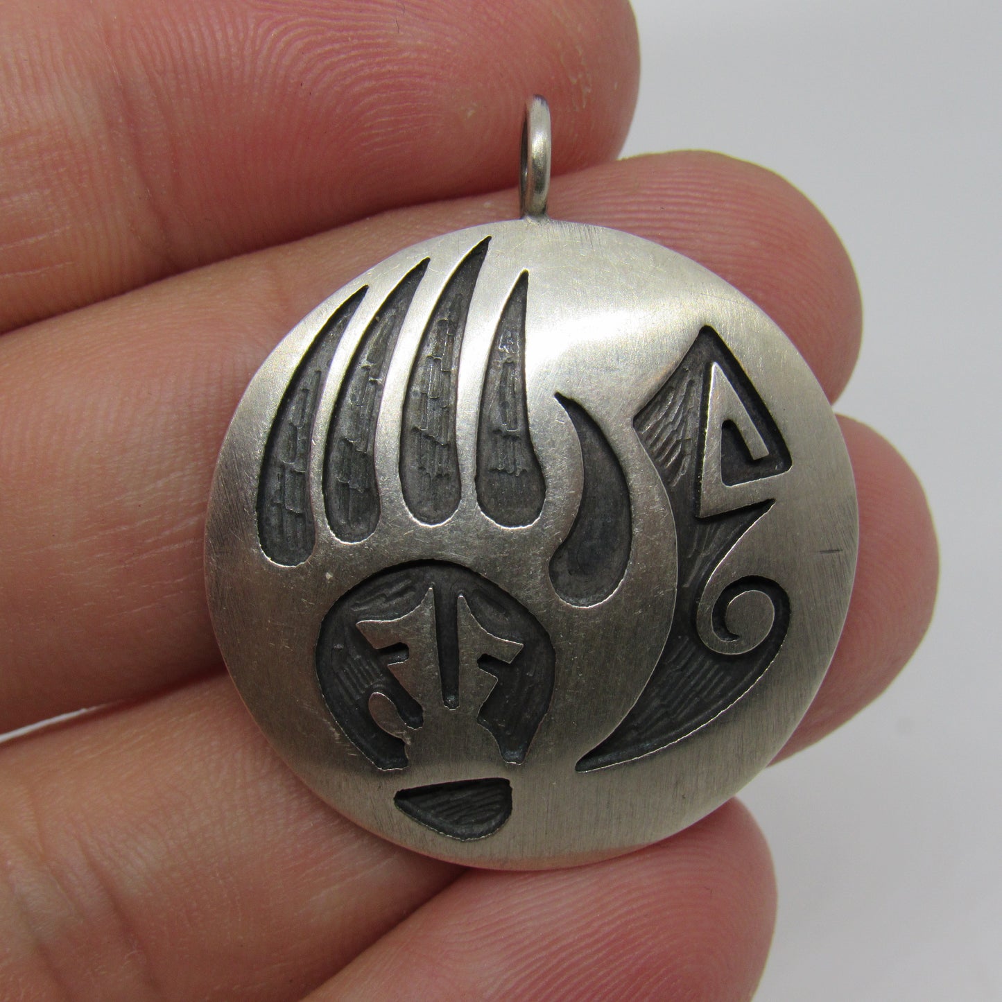 Darren Seweyestewa Hopi Overlay Sterling Silver Bear Paw Claws Pendant